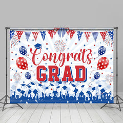 Lofaris Red Blue Congrats Balloon Sparkle Graduation Backdrop