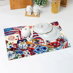 Lofaris Red Blue Floral Usa Flag Gnome Set Of 4 Placemats