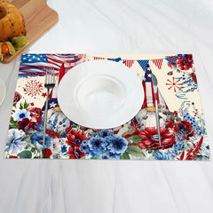 Lofaris Red Blue Floral Usa Flag Gnome Set Of 4 Placemats