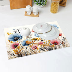 Lofaris Red Blue Floral Yellow Leaves Set Of 4 Placemats