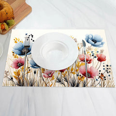 Lofaris Red Blue Floral Yellow Leaves Set Of 4 Placemats