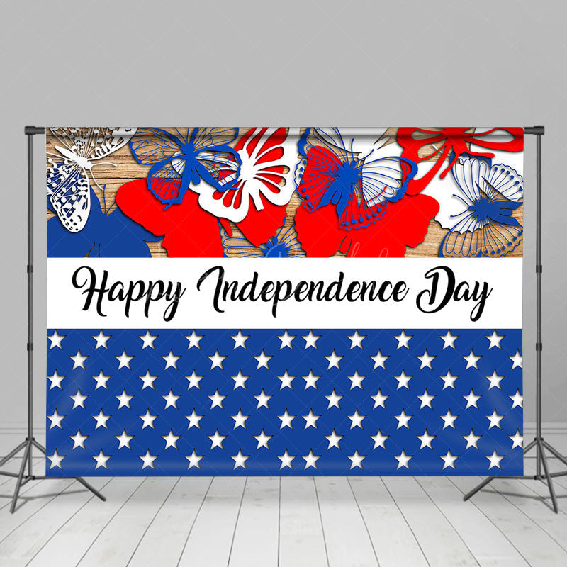 Lofaris Red Blue Stars Butterfly Independence Day Backdrop