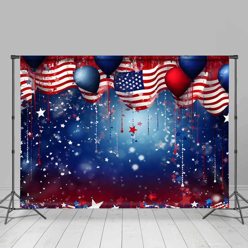 Lofaris Red Blue USA Flag Bokeh Independence Day Backdrop