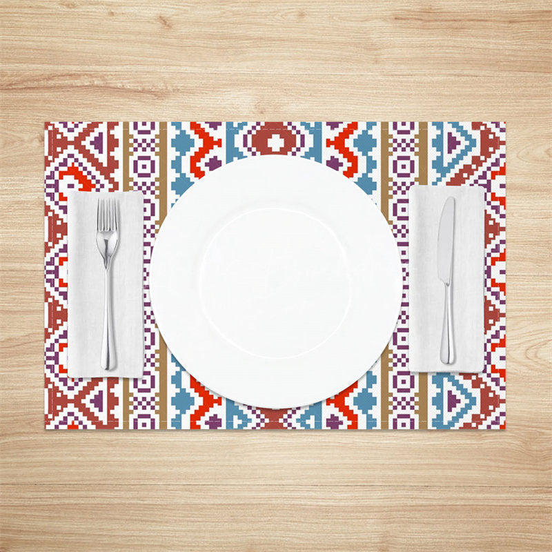 Lofaris Red Blue White Boho Retro Dining Set Of 4 Placemats