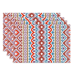 Lofaris Red Blue White Boho Retro Dining Set Of 4 Placemats