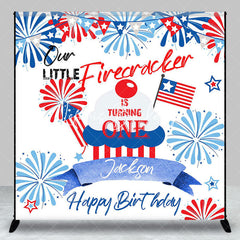 Lofaris Red Blue White Firecracker One Custom Birthday Backdrop