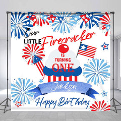 Lofaris Red Blue White Firecracker One Custom Birthday Backdrop