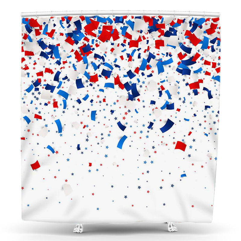 Lofaris Red Blue White Ribbons Star Fall Shower Curtain