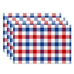 Lofaris Red Blue White Squre Plaid Dining Set Of 4 Placemats