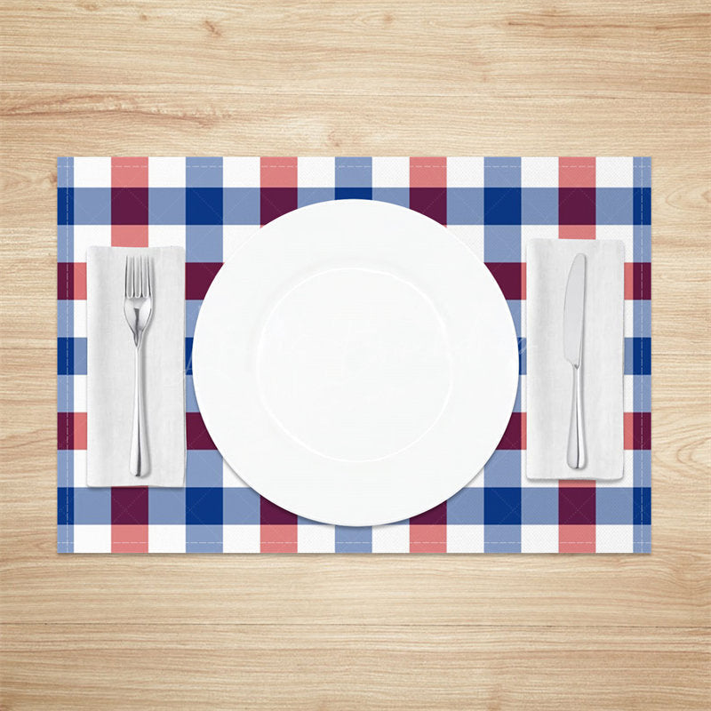 Lofaris Red Blue White Squre Plaid Dining Set Of 4 Placemats