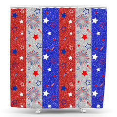 Lofaris Red Blue White Stripe Sparkle Star Shower Curtain