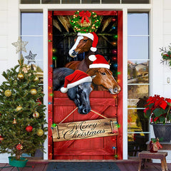 Lofaris Red Board Horse Light Merry Christmas Door Cover