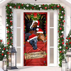 Lofaris Red Board Horse Light Merry Christmas Door Cover