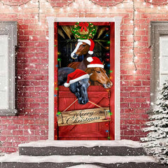 Lofaris Red Board Horse Light Merry Christmas Door Cover