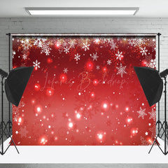 Lofaris Red Bokeh Snowflake Winter Christmas Backdrop