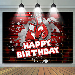 Lofaris Red Brick Wall Boxing Gloves Happy Birthday Backdrop