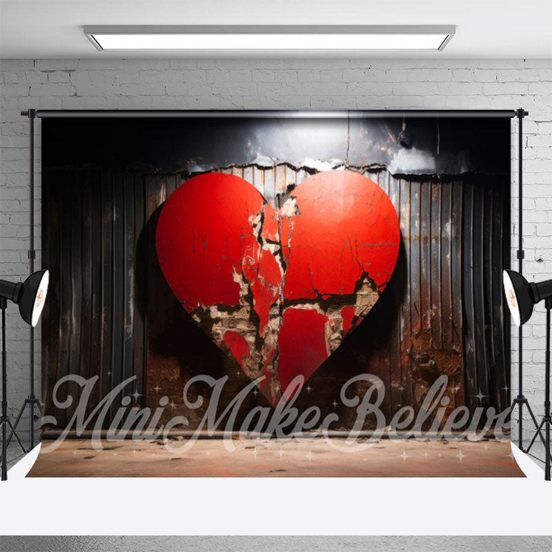 Lofaris Red Broken Heart Wooden Valentines Day Backdrop