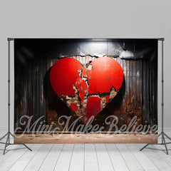 Lofaris Red Broken Heart Wooden Valentines Day Backdrop