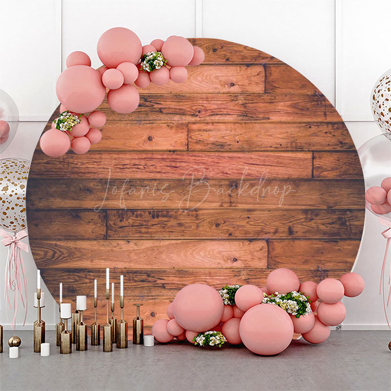 Lofaris Red Brown Rural Wood Plank Round Birthday Backdrop