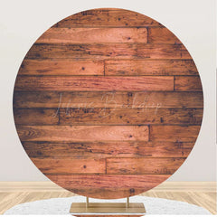 Lofaris Red Brown Rural Wood Plank Round Birthday Backdrop