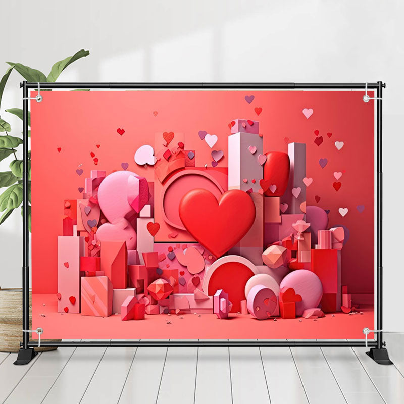 Lofaris Red Building Blocks Heart Valentines Day Backdrop