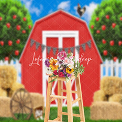 Lofaris Red Cabin Barn Granary Birthday Cake Smash Backdrop