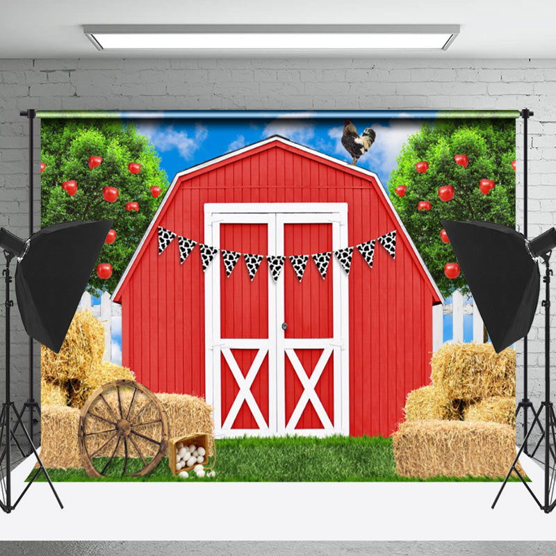 Lofaris Red Cabin Barn Granary Birthday Cake Smash Backdrop