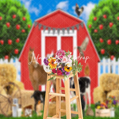 Lofaris Red Cabin Farm Animals Birthday Cake Smash Backdrop