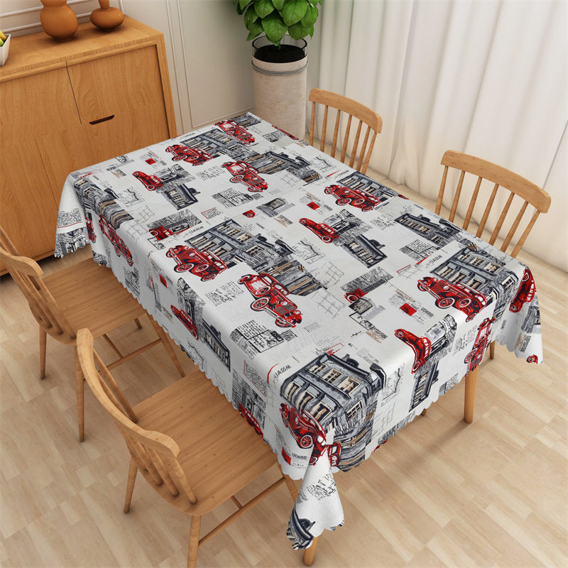 Lofaris Red Car Europeanizing Architecture Repeat Tablecloth