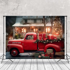 Lofaris Red Car Gifts Trees Bokeh House Christmas Backdrop