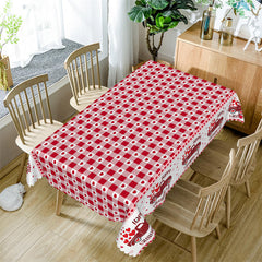 Lofaris Red Car Heart Plaid Tablecloth For Valentines Decor