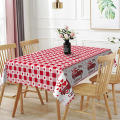 Lofaris Red Car Heart Plaid Tablecloth For Valentines Decor