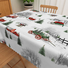 Lofaris Red Car Pine Tree Sleigh Repeat Christmas Tablecloth