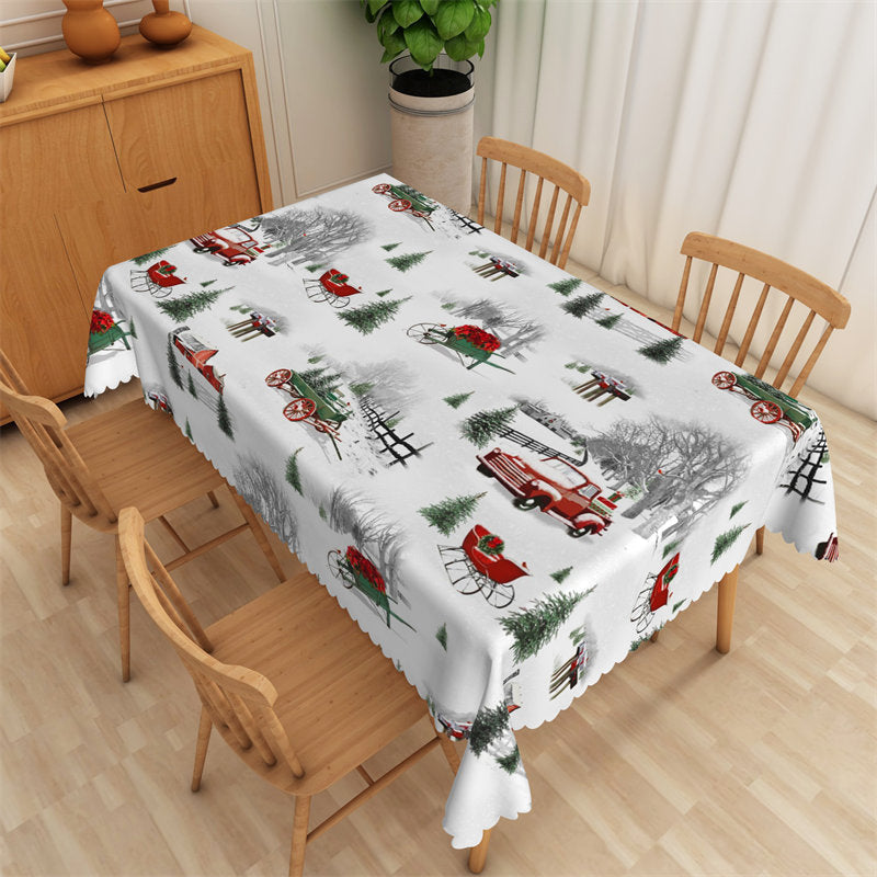 Lofaris Red Car Pine Tree Sleigh Repeat Christmas Tablecloth