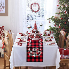 Lofaris Red Checkered Plaid Christmas Home Party Table Runner