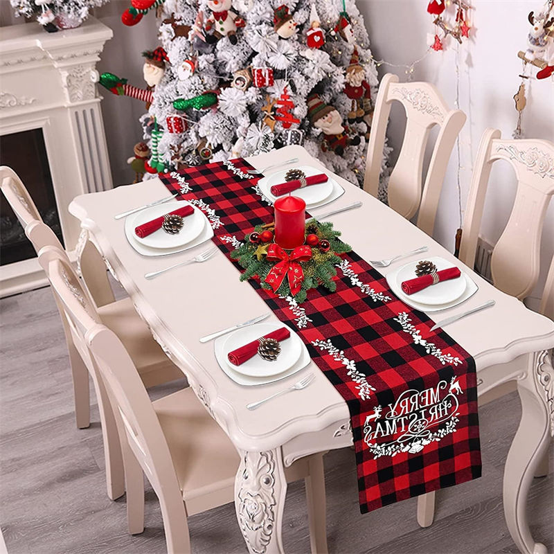 Black and White Gingham Christmas Table Runner Buffalo Check Plaid Xmas  Decoration Holiday Home Kitchen Decor (13 x 72)