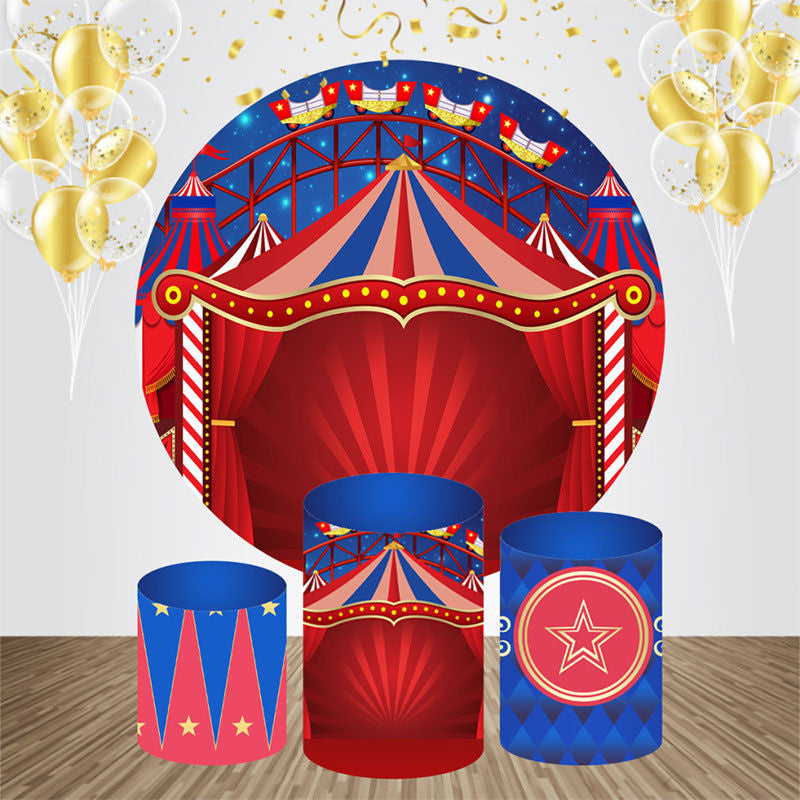 Lofaris Red Circus Blue Sky Star Round Birthday Backdrop Kit