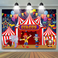 Lofaris Red Circus Clowns Animals Balloon Birthday Backdrop