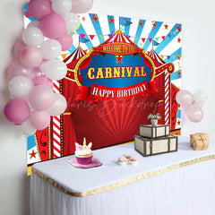 Lofaris Red Circus Flag Stars Carnival Birthday Backdrop