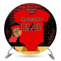 Lofaris Red Clothes Basketball Round Baby Shower Backdrop