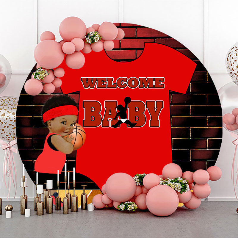 Lofaris Red Clothes Basketball Round Baby Shower Backdrop