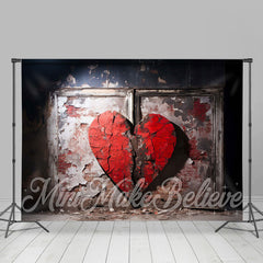 Lofaris Red Cracked Heart Brick Wall Valentines Day Backdrop