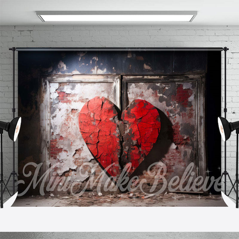 Lofaris Red Cracked Heart Brick Wall Valentines Day Backdrop