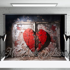 Lofaris Red Cracked Heart Brick Wall Valentines Day Backdrop