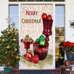 Lofaris Red Cup Glitter Bokeh Merry Christmas Door Cover