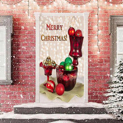 Lofaris Red Cup Glitter Bokeh Merry Christmas Door Cover