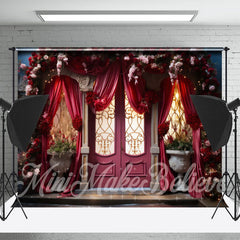 Lofaris Red Curtain And Door Flower Light Backdrop For Photo