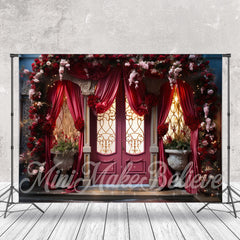 Lofaris Red Curtain And Door Flower Light Backdrop For Photo