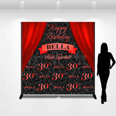 Lofaris Red Curtain Black Custom Name 30th Birthday Backdrop