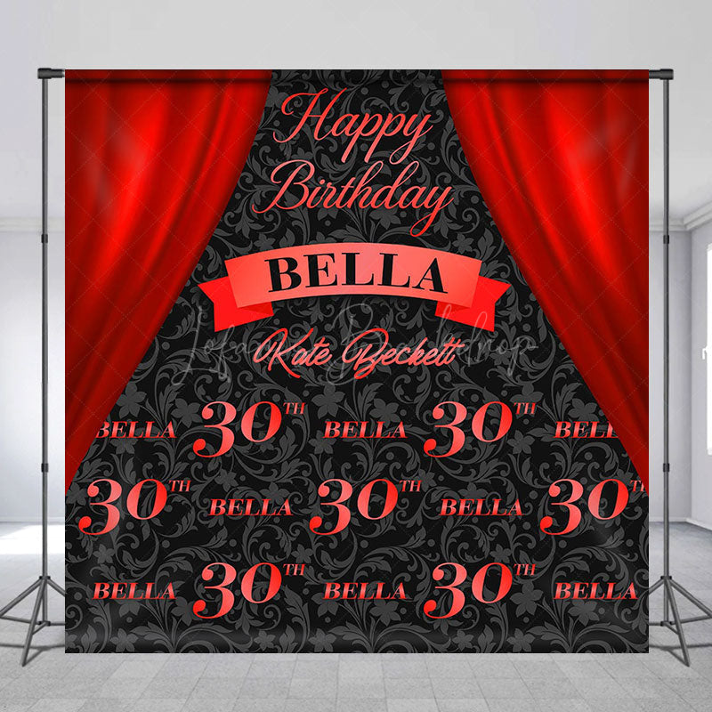 Lofaris Red Curtain Black Custom Name 30th Birthday Backdrop